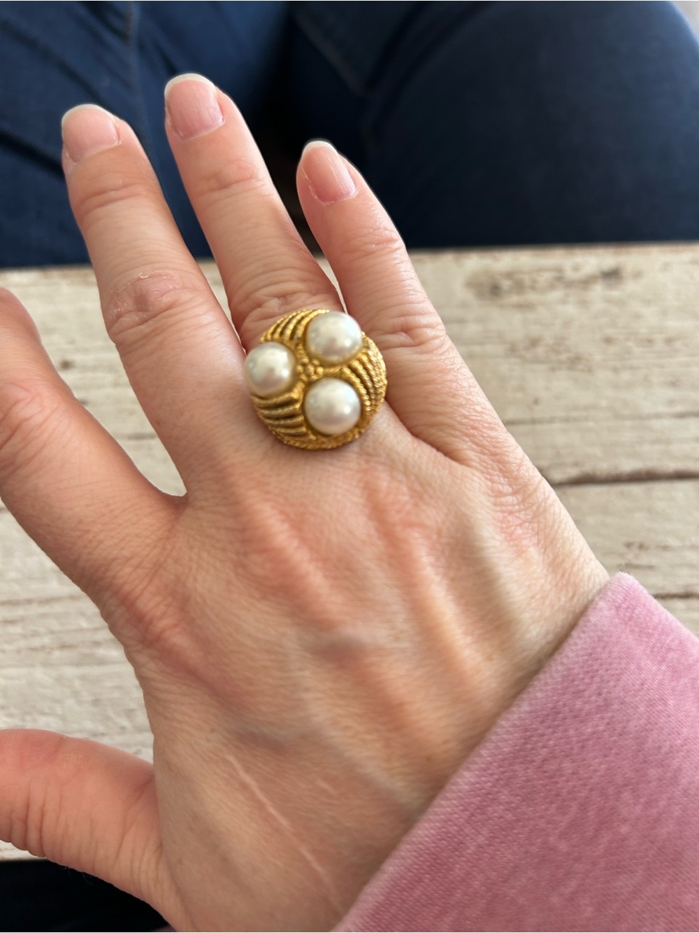 4/$100 Gold Pearl Cluster Statement Ring - Women Jewelry